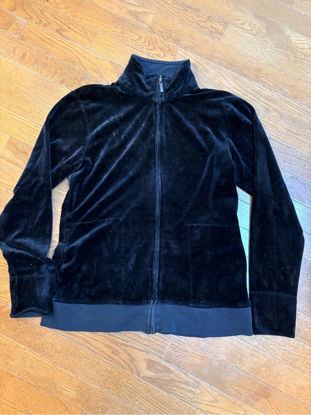 Natori Black Velvet Zip-Front Bomber Jacket